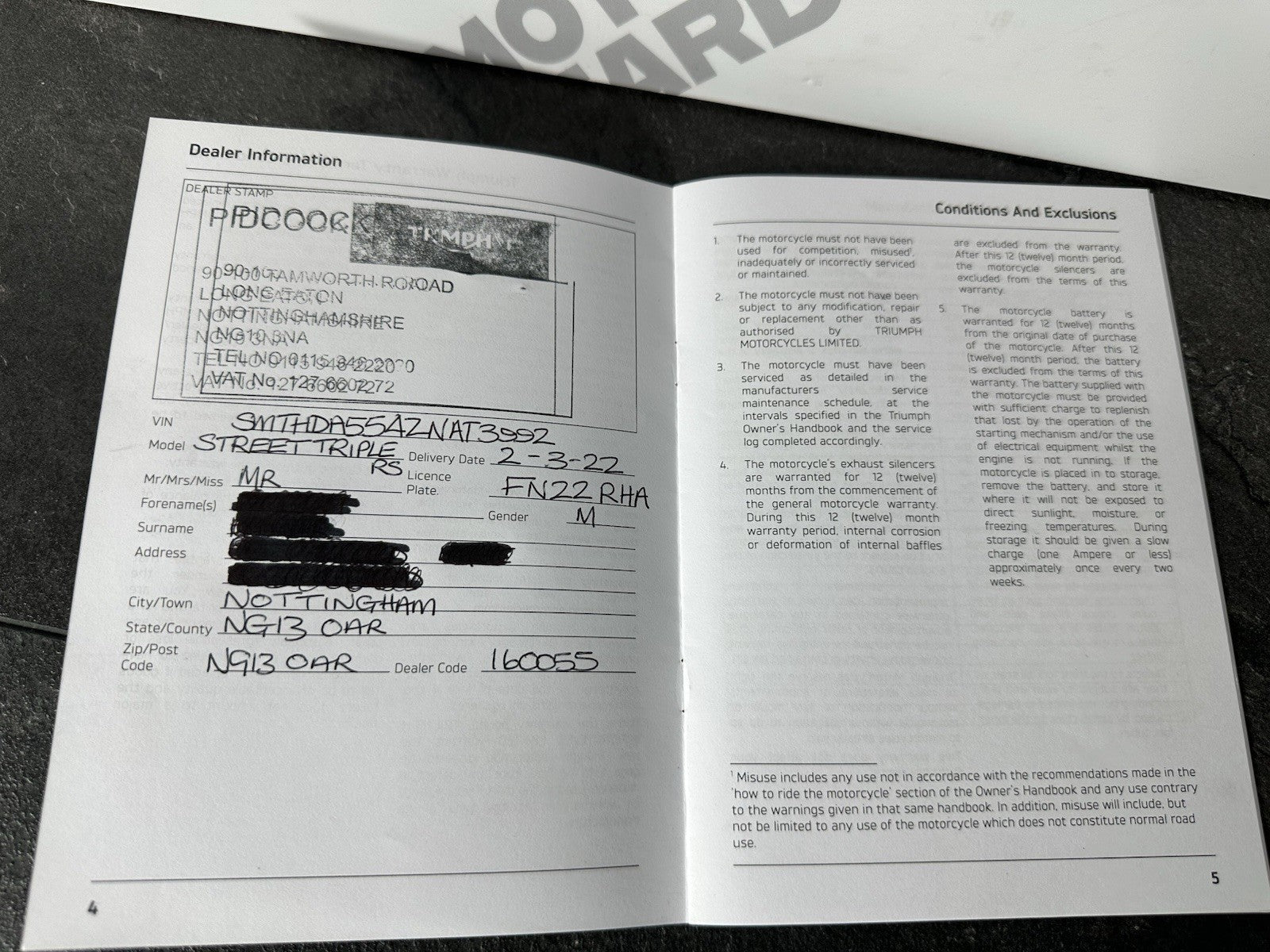 Triumph Street Triple 765 RS 2022 Service History Book Record Hand Book OEM 2023