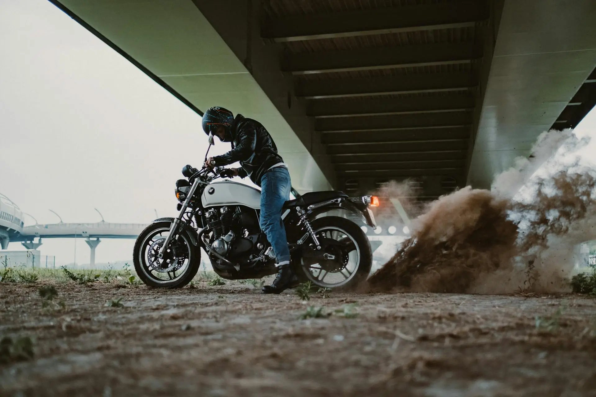 Motorbike and bike parts driving fast