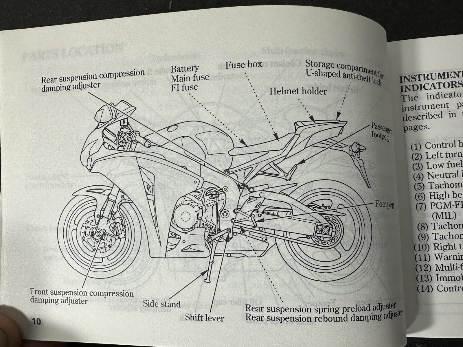 Honda Fireblade CBR1000RR 2008 2009 Owners Manual Book Booklet 00X37-MFL-6000