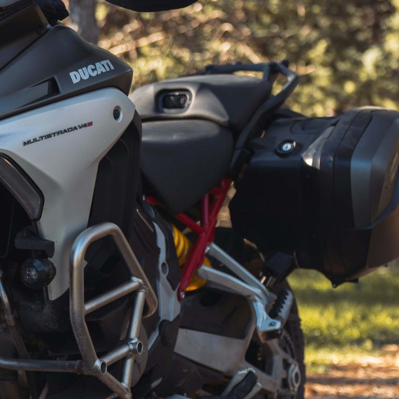 Ducati motorbike with luggage rack