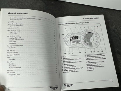 Triumph Street Triple 675 2011 Owners Manual Handbook Book Daytona 675 OEM
