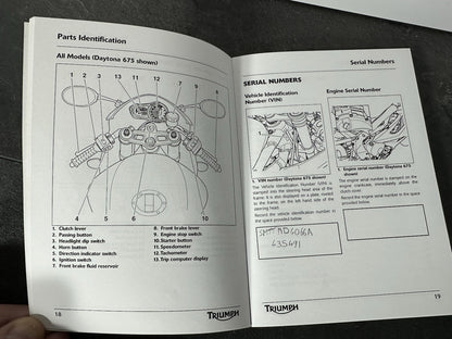Triumph Street Triple 675 2011 Owners Manual Handbook Book Daytona 675 OEM