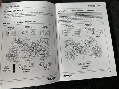 Triumph Street Triple 675 2011 Owners Manual Handbook Book Daytona 675 OEM