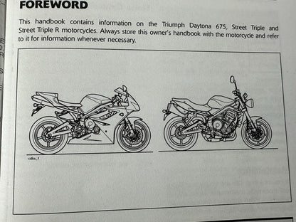 Triumph Street Triple 675 2011 Owners Manual Handbook Book Daytona 675 OEM