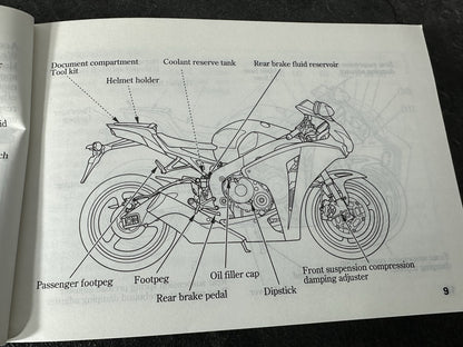 Honda Fireblade CBR1000RR 2008 2009 Owners Manual Book Booklet 00X37-MFL-6000